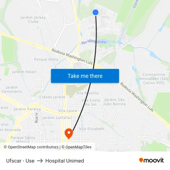 Ufscar - Use to Hospital Unimed map