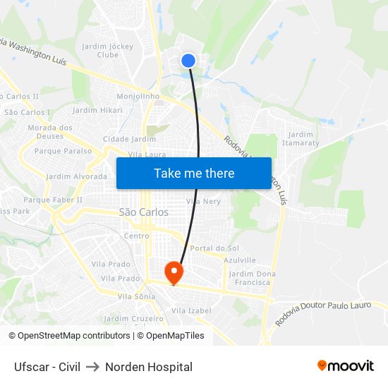 Ufscar - Civil to Norden Hospital map