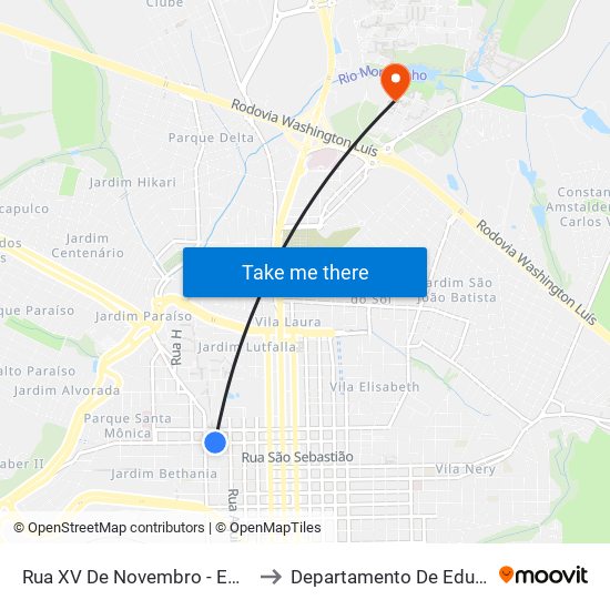 Rua XV De Novembro - Embrapa to Departamento De Educação map