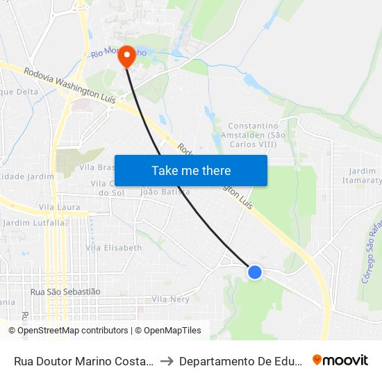 Rua Doutor Marino Costa Terra to Departamento De Educação map