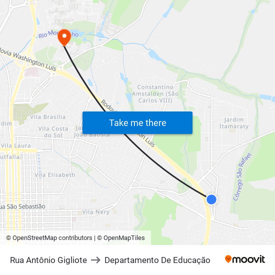Rua Antônio Gigliote to Departamento De Educação map