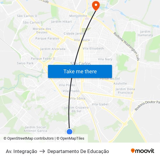 Av. Integração to Departamento De Educação map