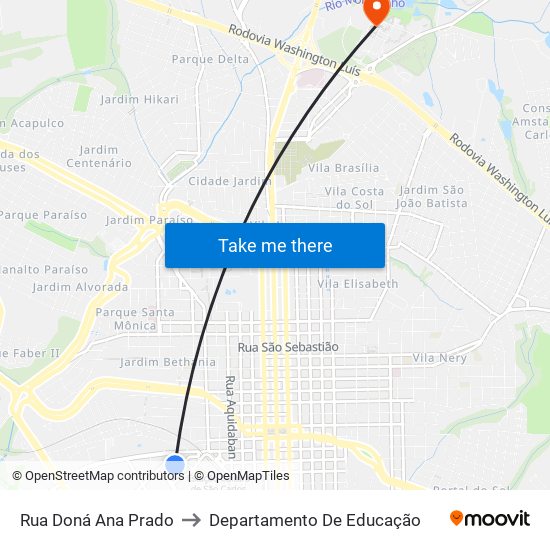 Rua Doná Ana Prado to Departamento De Educação map
