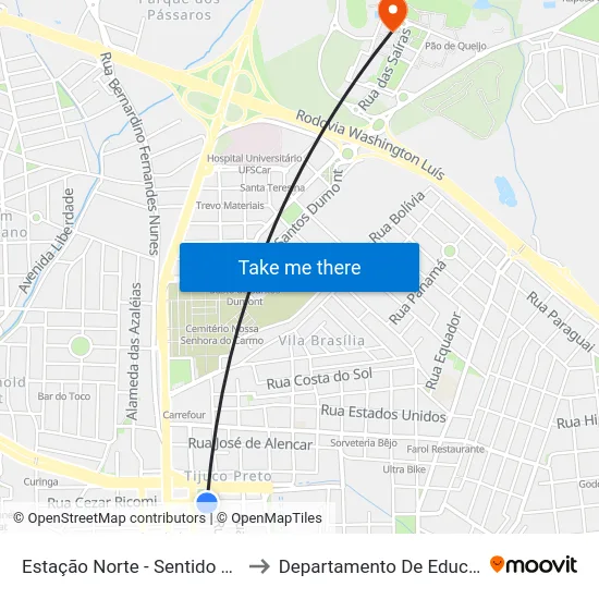 Estação Norte - Sentido Bairro to Departamento De Educação map