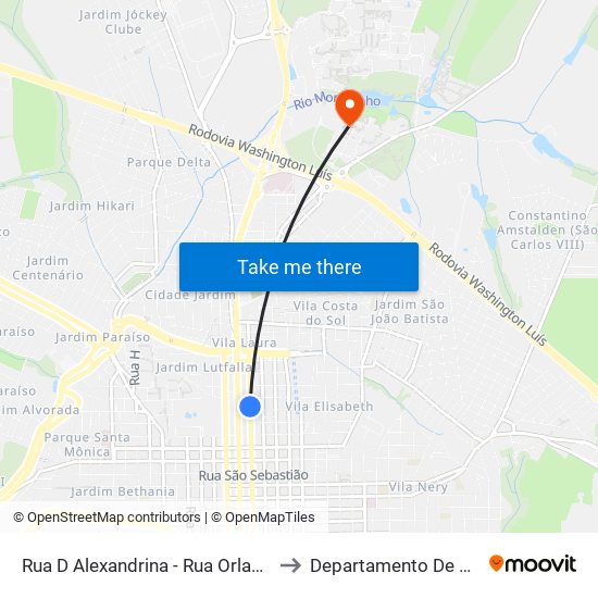 Rua D Alexandrina - Rua Orlando Damiano to Departamento De Educação map