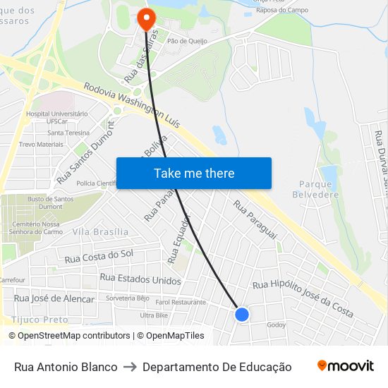 Rua Antonio Blanco to Departamento De Educação map