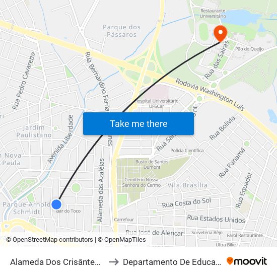 Alameda Dos Crisântemos to Departamento De Educação map