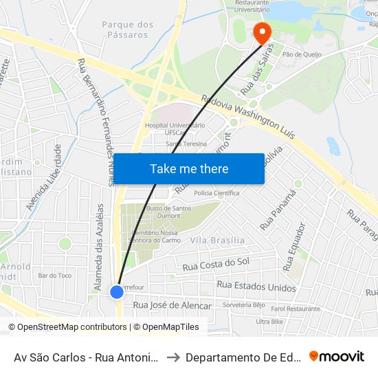 Av São Carlos - Rua Antonio Blanco to Departamento De Educação map