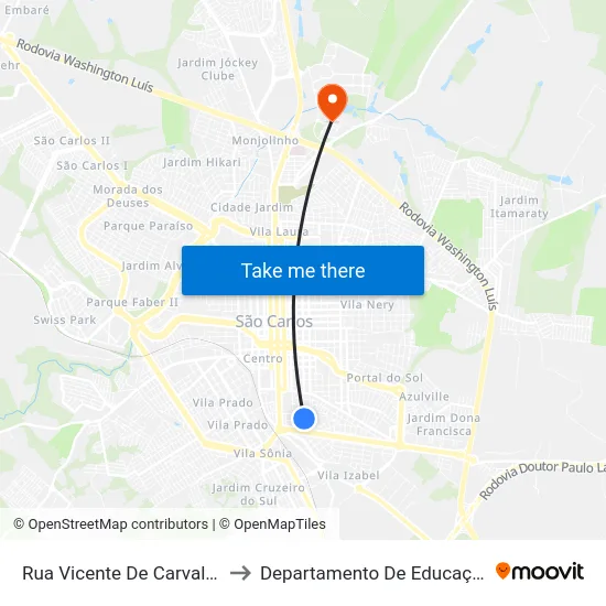 Rua Vicente De Carvalho to Departamento De Educação map