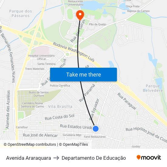 Avenida Araraquara to Departamento De Educação map