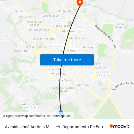 Avenida José Antônio Migliato to Departamento De Educação map