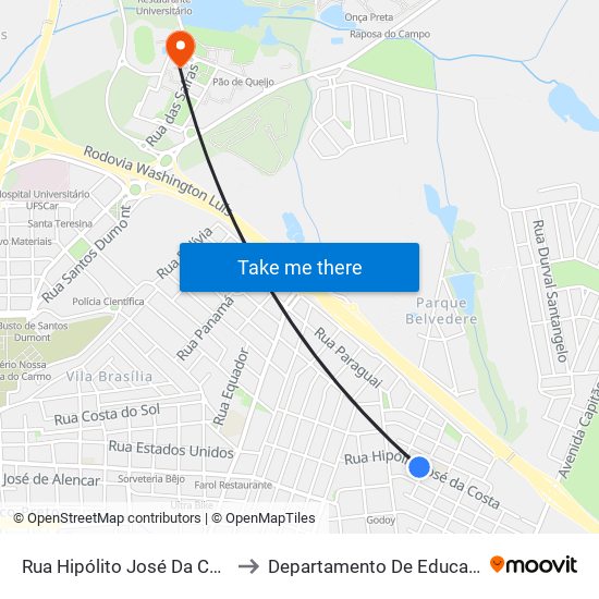 Rua Hipólito José Da Costa to Departamento De Educação map