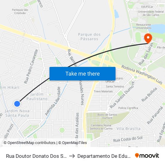 Rua Doutor Donato Dos Santos to Departamento De Educação map