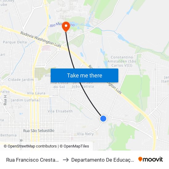 Rua Francisco Crestana to Departamento De Educação map