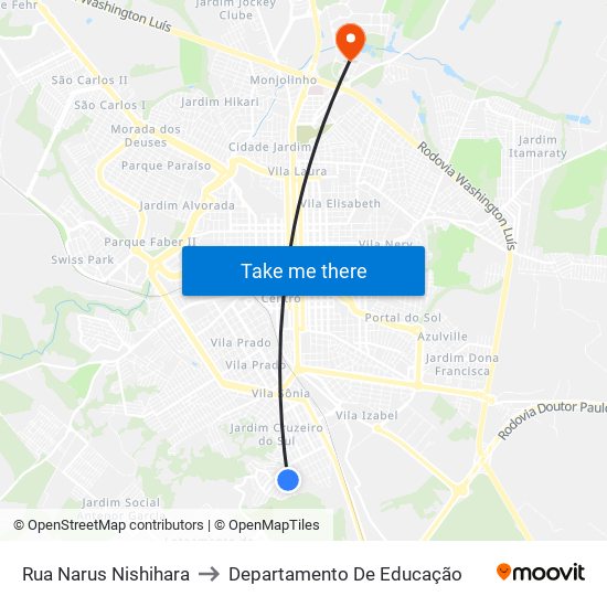 Rua Narus Nishihara to Departamento De Educação map