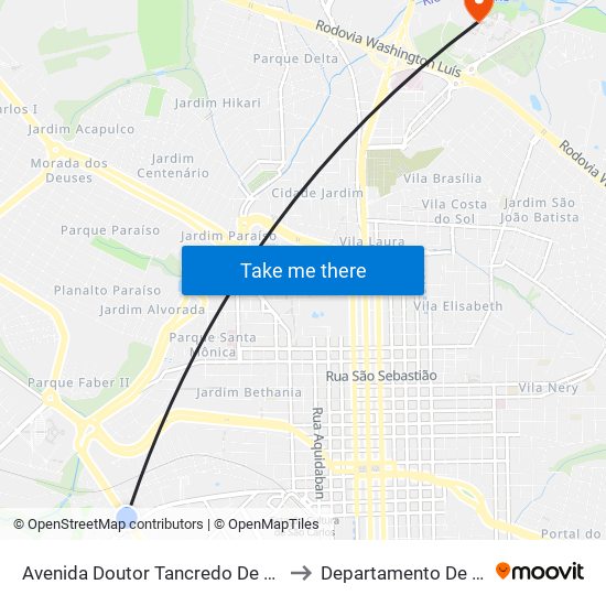 Avenida Doutor Tancredo De Almeida Neves to Departamento De Educação map