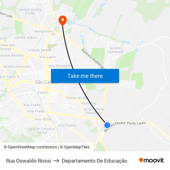 Rua Oswaldo Rossi to Departamento De Educação map