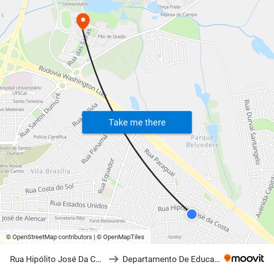 Rua Hipólito José Da Costa to Departamento De Educação map