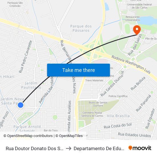 Rua Doutor Donato Dos Santos to Departamento De Educação map