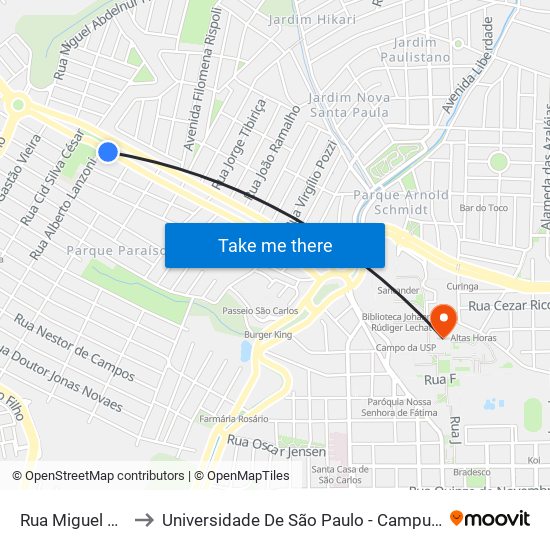 Rua Miguel João to Universidade De São Paulo - Campus / Área I map