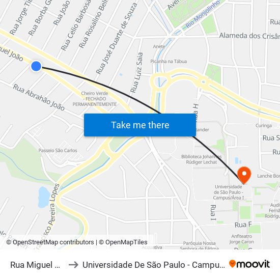 Rua Miguel João to Universidade De São Paulo - Campus / Área I map