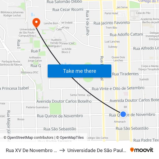 Rua XV De Novembro - Av São Carlos to Universidade De São Paulo - Campus / Área I map