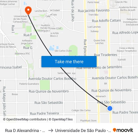 Rua D Alexandrina - Alvaro Guião to Universidade De São Paulo - Campus / Área I map