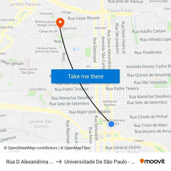 Rua D Alexandrina - Catedral to Universidade De São Paulo - Campus / Área I map