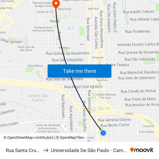 Rua Santa Cruz (P2) to Universidade De São Paulo - Campus / Área I map