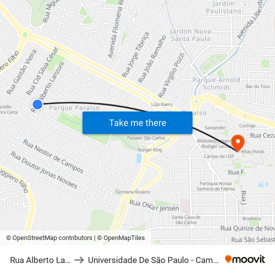 Rua Alberto Lanzoni to Universidade De São Paulo - Campus / Área I map