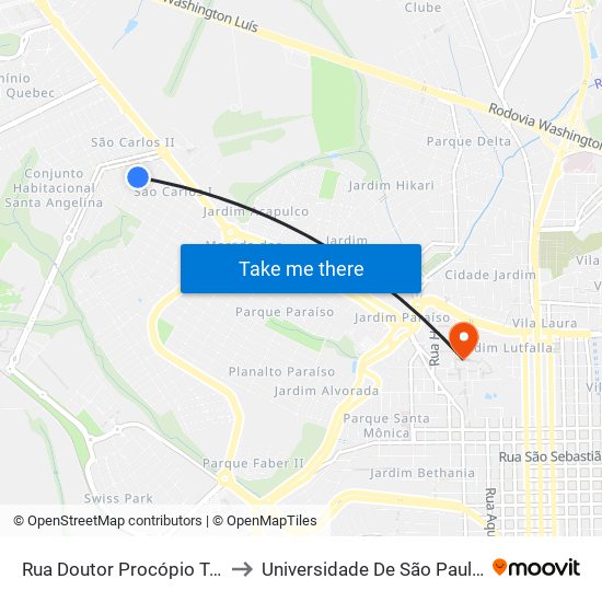 Rua Doutor Procópio Tolêdo Malta (P1) to Universidade De São Paulo - Campus / Área I map