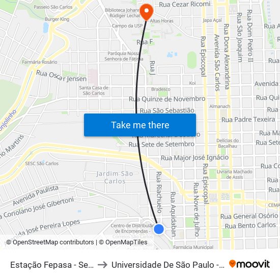 Estação Fepasa - Sentido Bairro to Universidade De São Paulo - Campus / Área I map