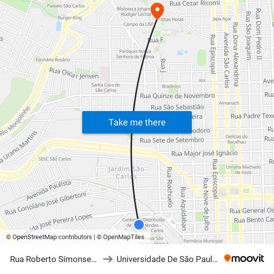 Rua Roberto Símonsen - Poupatempo to Universidade De São Paulo - Campus / Área I map