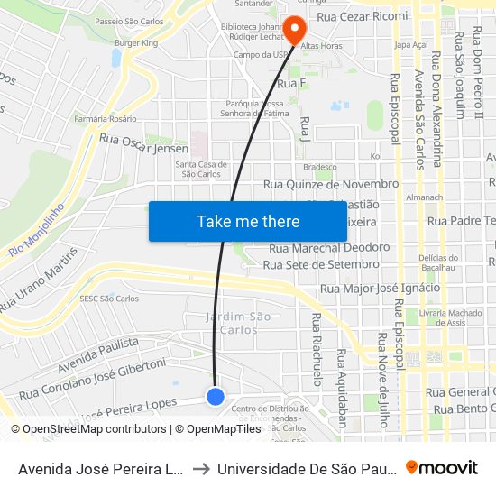 Avenida José Pereira Lopes - Diocesano to Universidade De São Paulo - Campus / Área I map