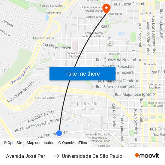 Avenida José Pereira Lopes to Universidade De São Paulo - Campus / Área I map
