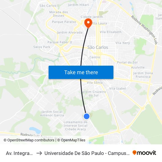 Av. Integração to Universidade De São Paulo - Campus / Área I map