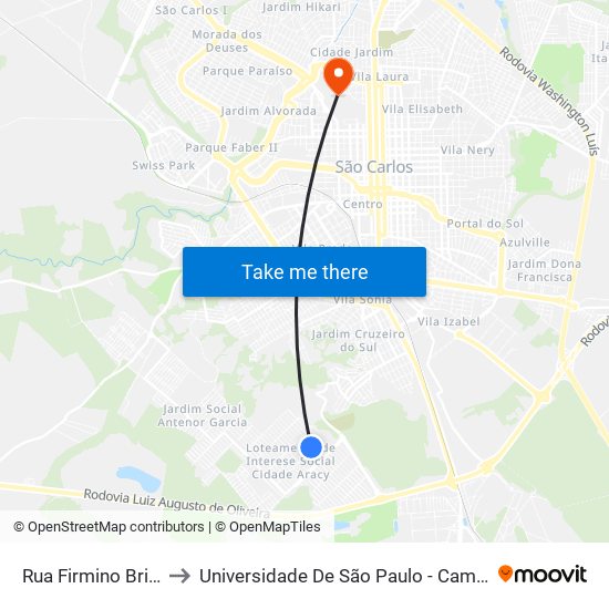 Rua Firmino Brigante to Universidade De São Paulo - Campus / Área I map