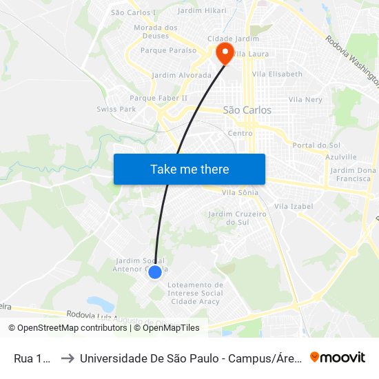 Rua 133 to Universidade De São Paulo - Campus / Área I map