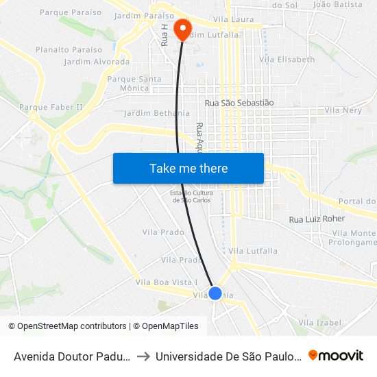 Avenida Doutor Padua Salles (P2v) to Universidade De São Paulo - Campus / Área I map