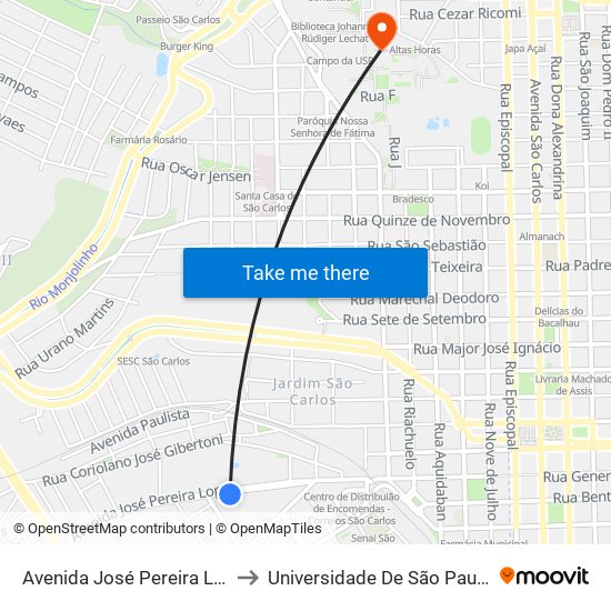 Avenida José Pereira Lopes - Diocesano to Universidade De São Paulo - Campus / Área I map