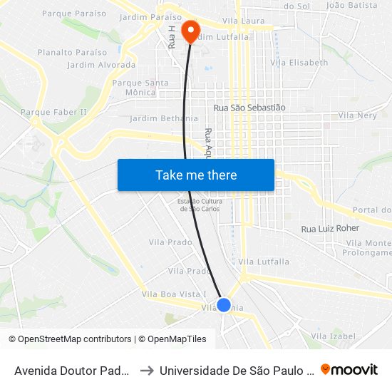 Avenida Doutor Padua Salles (P2) to Universidade De São Paulo - Campus / Área I map