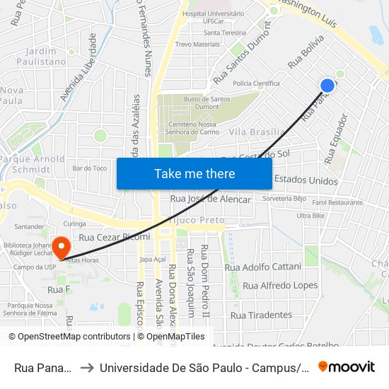 Rua Panamá to Universidade De São Paulo - Campus / Área I map