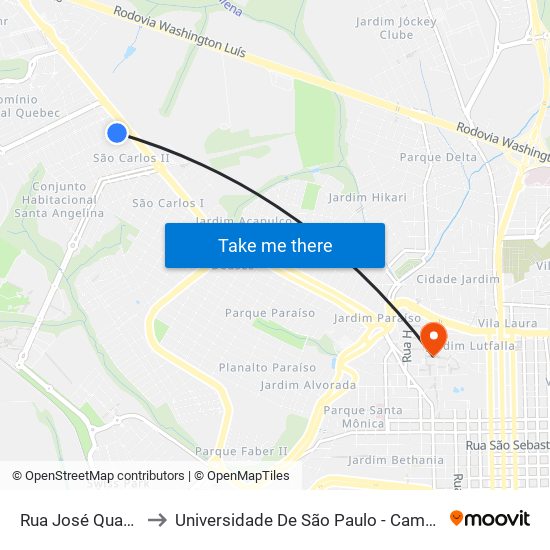 Rua José Quatrochi to Universidade De São Paulo - Campus / Área I map