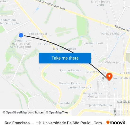 Rua Francisco Possa to Universidade De São Paulo - Campus / Área I map