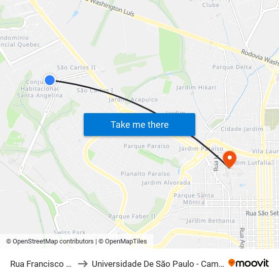 Rua Francisco Possa to Universidade De São Paulo - Campus / Área I map