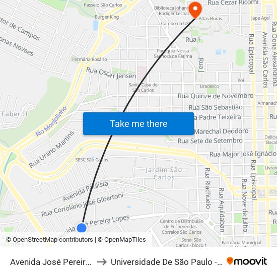 Avenida José Pereira Lopes 978 to Universidade De São Paulo - Campus / Área I map