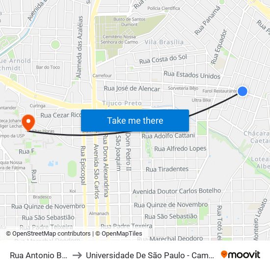 Rua Antonio Blanco to Universidade De São Paulo - Campus / Área I map