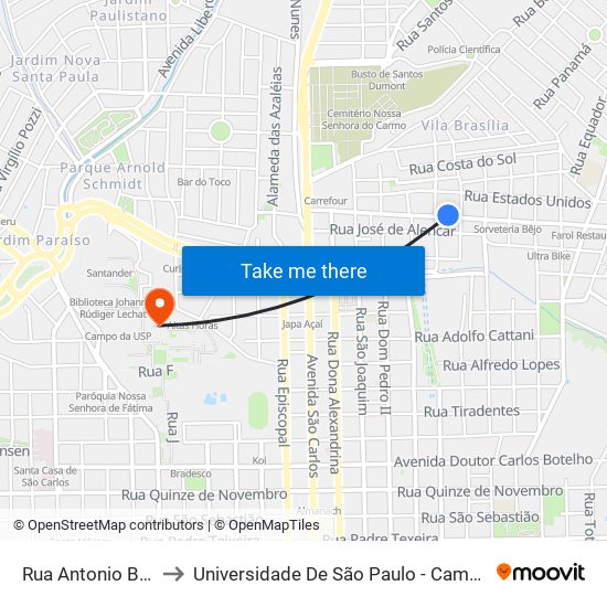 Rua Antonio Blanco to Universidade De São Paulo - Campus / Área I map