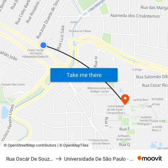 Rua Oscár De Souza Geribelo to Universidade De São Paulo - Campus / Área I map