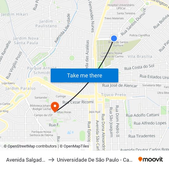 Avenida Salgado Filho to Universidade De São Paulo - Campus / Área I map